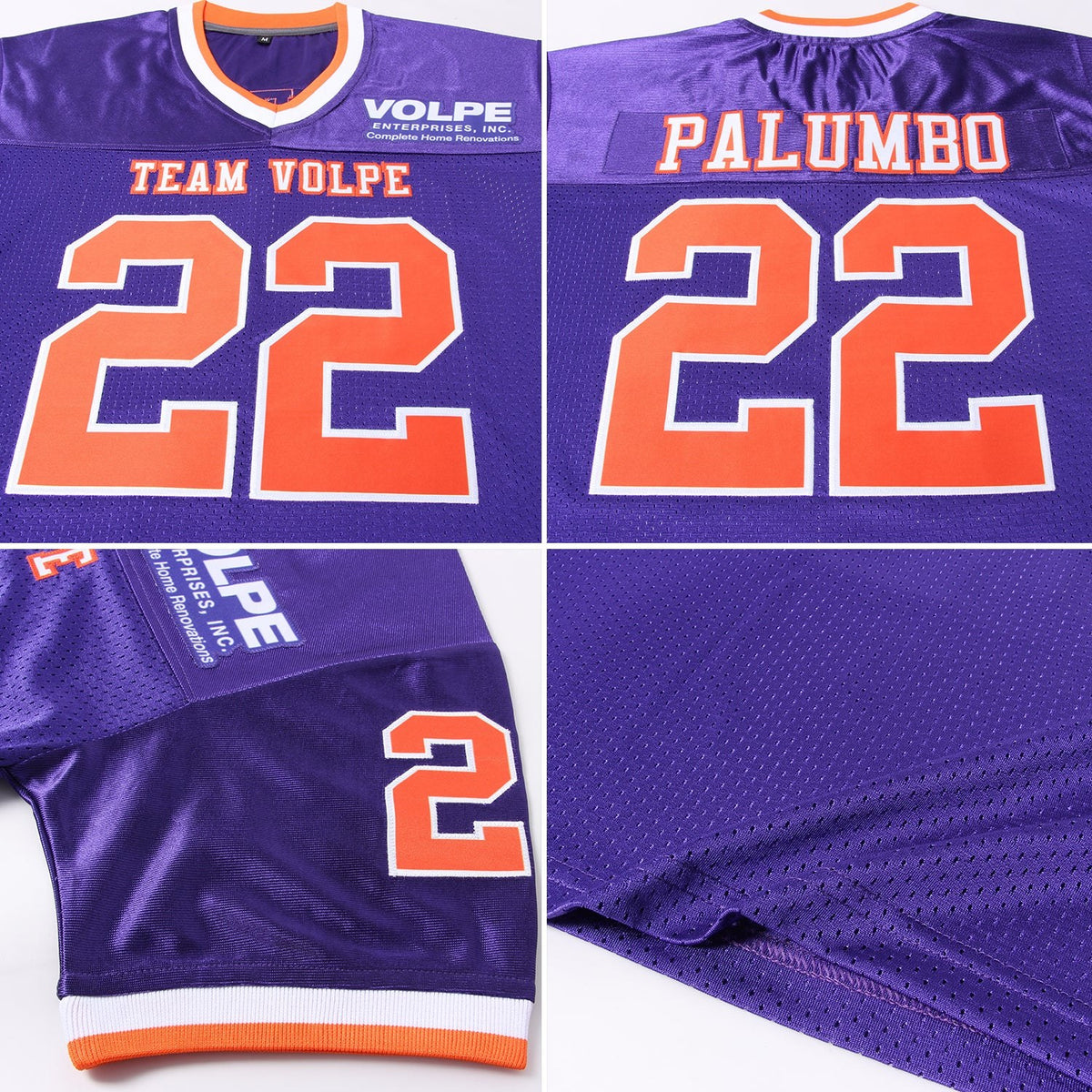 Custom Purple Orange-White Mesh Authentic Throwback Football Jersey photo 4