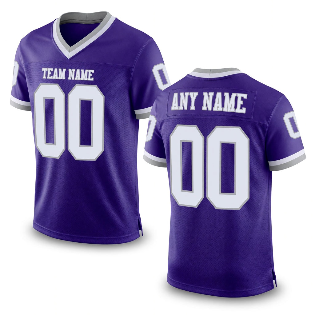 Custom Purple White-Gray Mesh Authentic Throwback Football Jersey