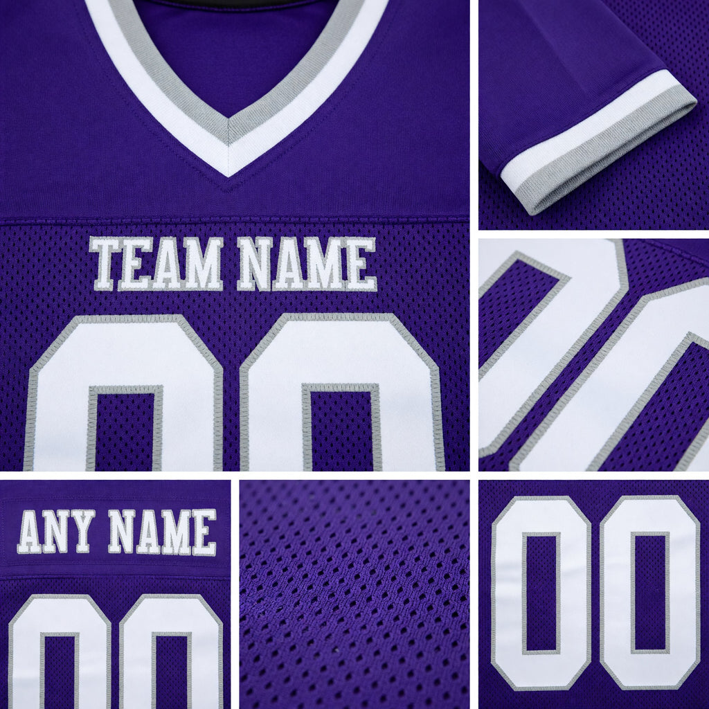 Custom Purple White-Gray Mesh Authentic Throwback Football Jersey detail