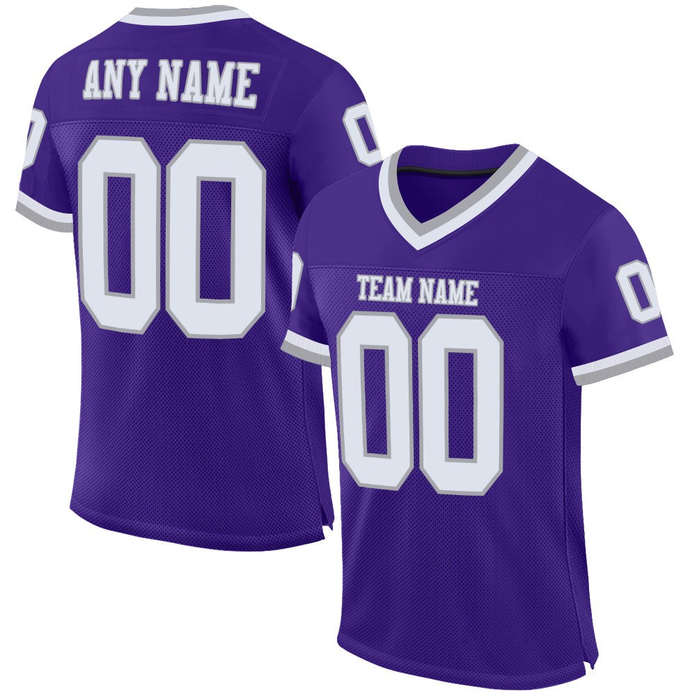 Custom Purple White-Gray Mesh Authentic Throwback Football Jersey photo 1
