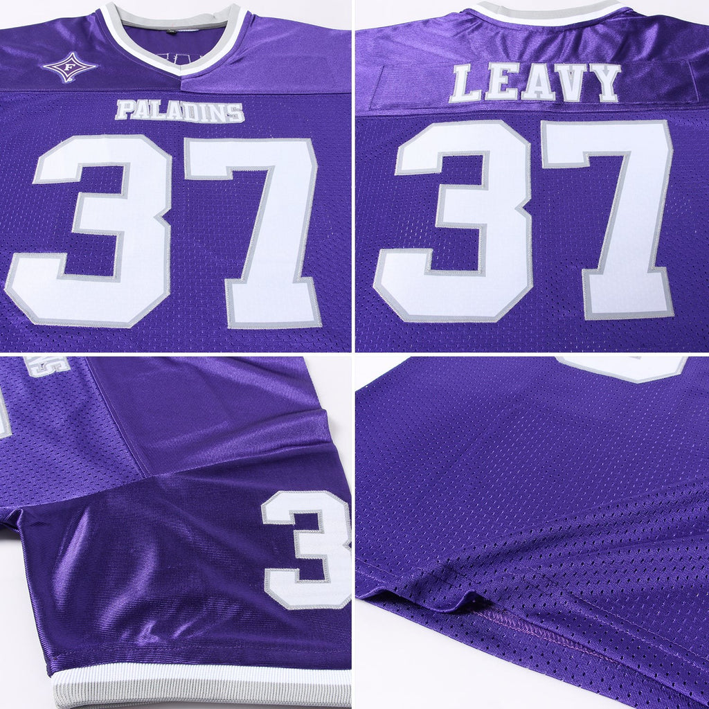 Custom Purple White-Gray Mesh Authentic Throwback Football Jersey photo 4