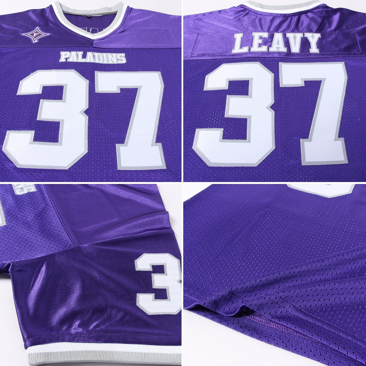 Custom Purple White-Gray Mesh Authentic Throwback Football Jersey photo 4