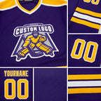 Custom Purple Gold-White Hockey Jersey detail