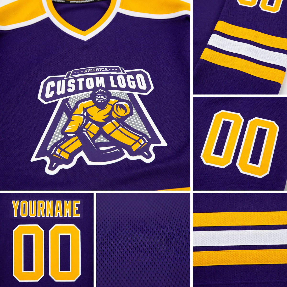 Custom Purple Gold-White Hockey Jersey detail