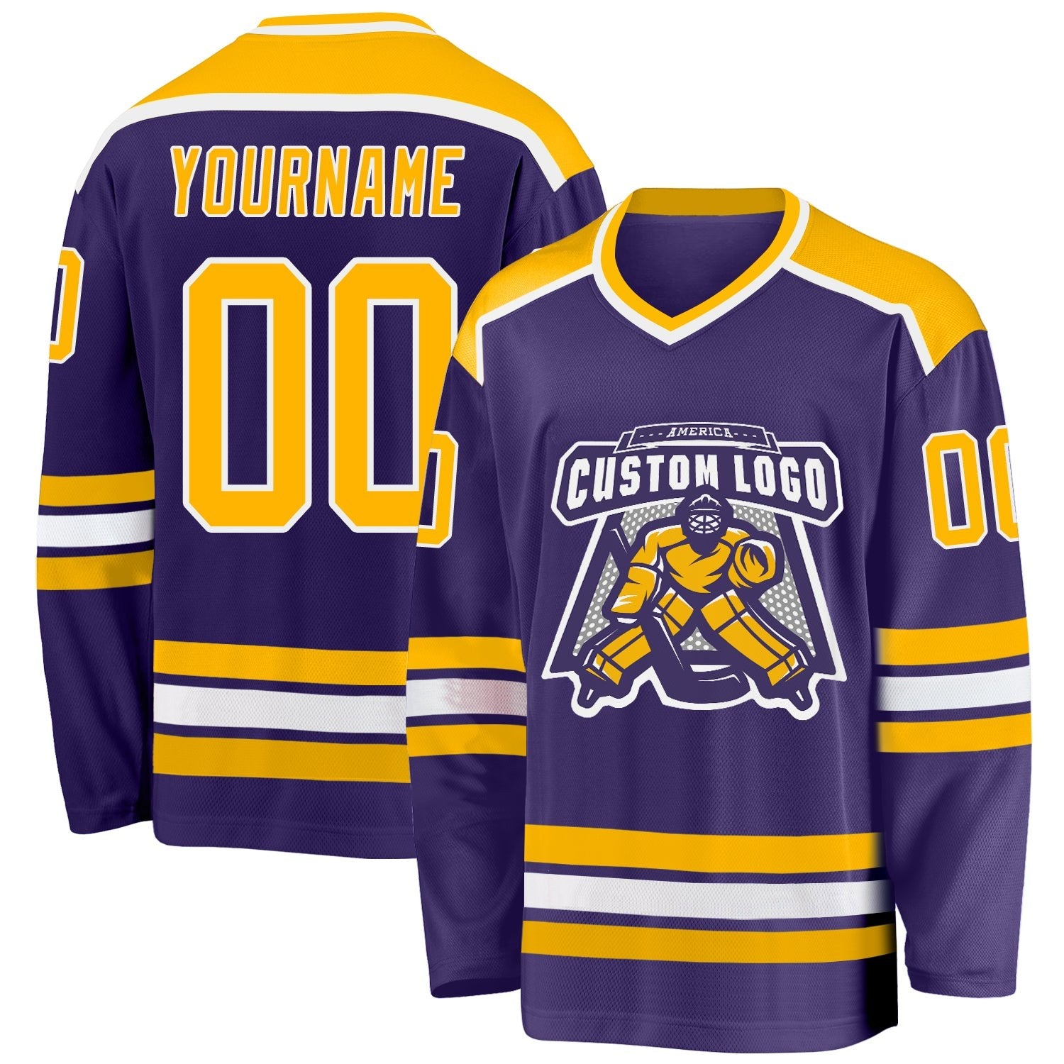 Custom Purple Gold-White Hockey Jersey photo 1