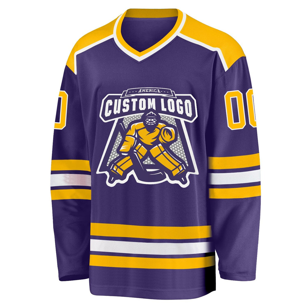 Custom Purple Gold-White Hockey Jersey photo 2