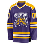 Custom Purple Gold-White Hockey Jersey photo 2