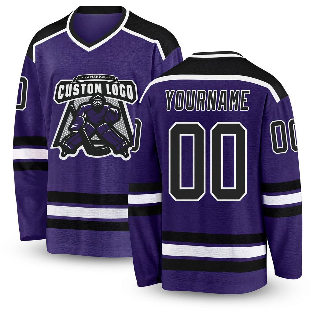 Custom Purple Black-White Hockey Jersey