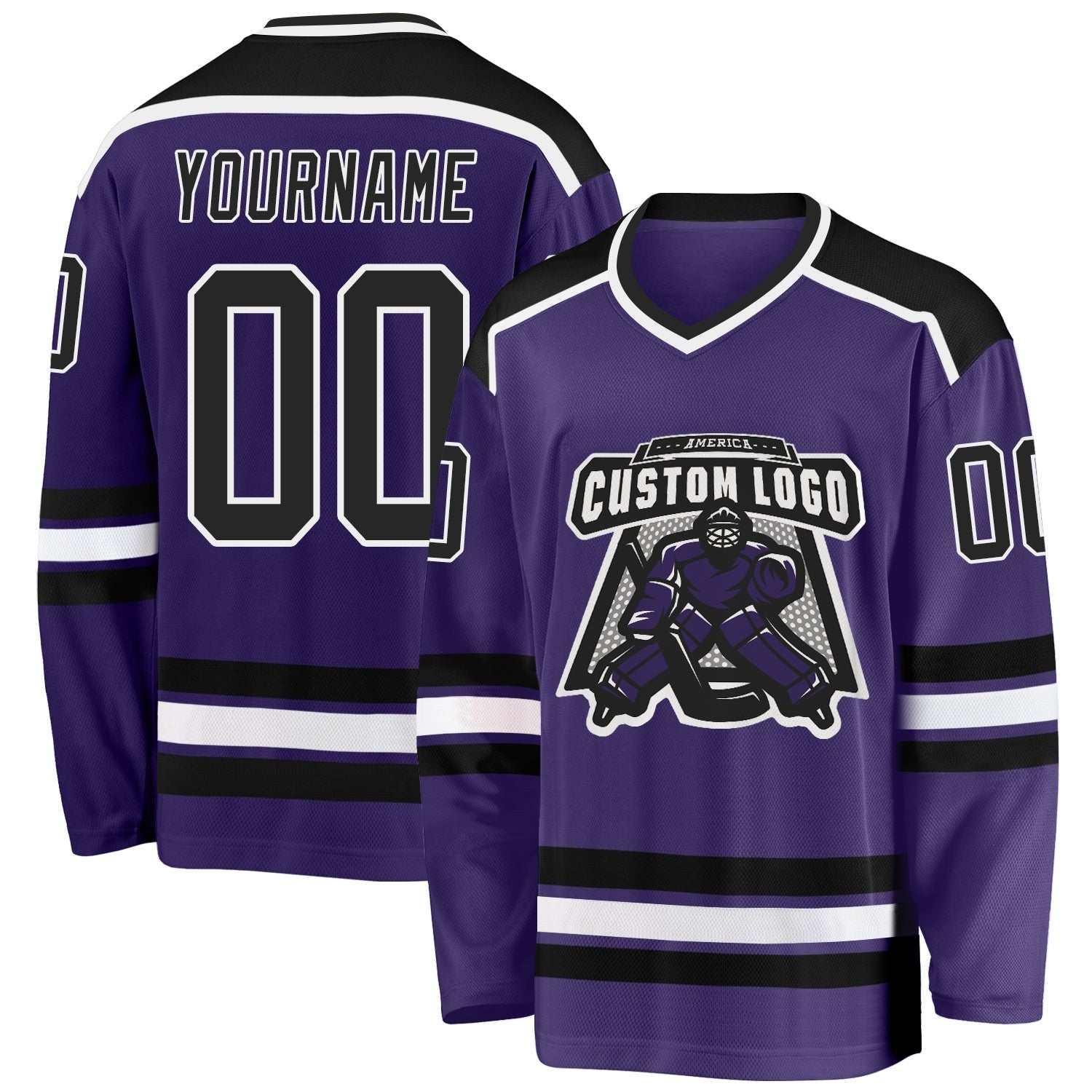 Custom Purple Black-White Hockey Jersey photo 1