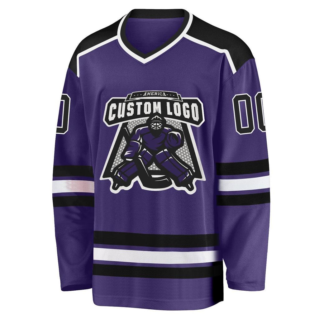 Custom Purple Black-White Hockey Jersey photo 2