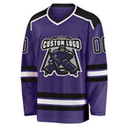 Custom Purple Black-White Hockey Jersey photo 2