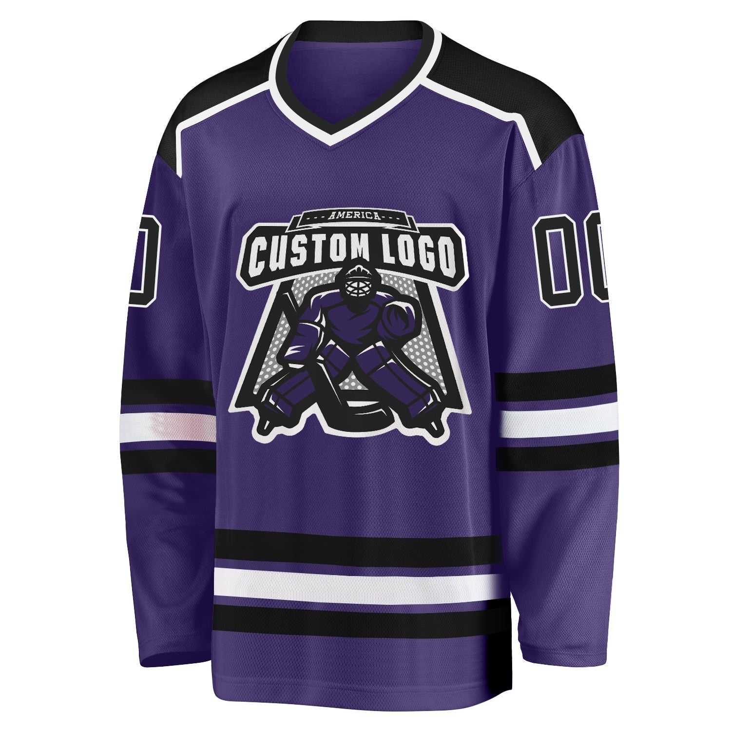 Custom Purple Black-White Hockey Jersey photo 2