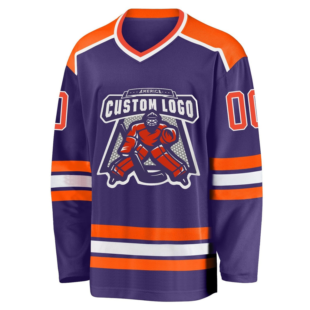 Custom Purple Orange-White Hockey Jersey photo 2