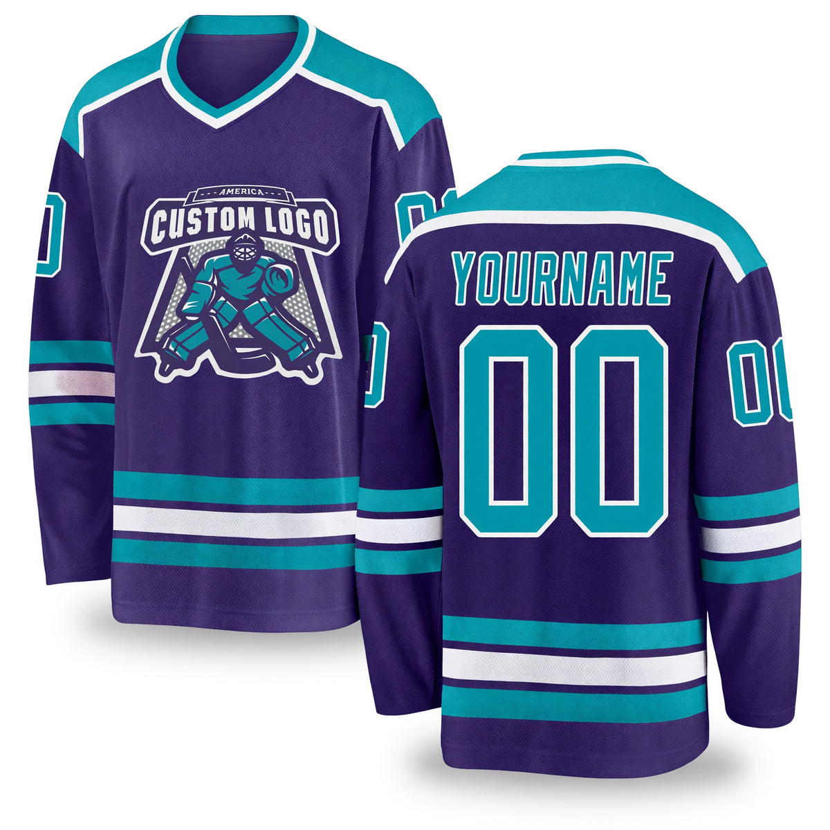 Custom Purple Teal-White Hockey Jersey