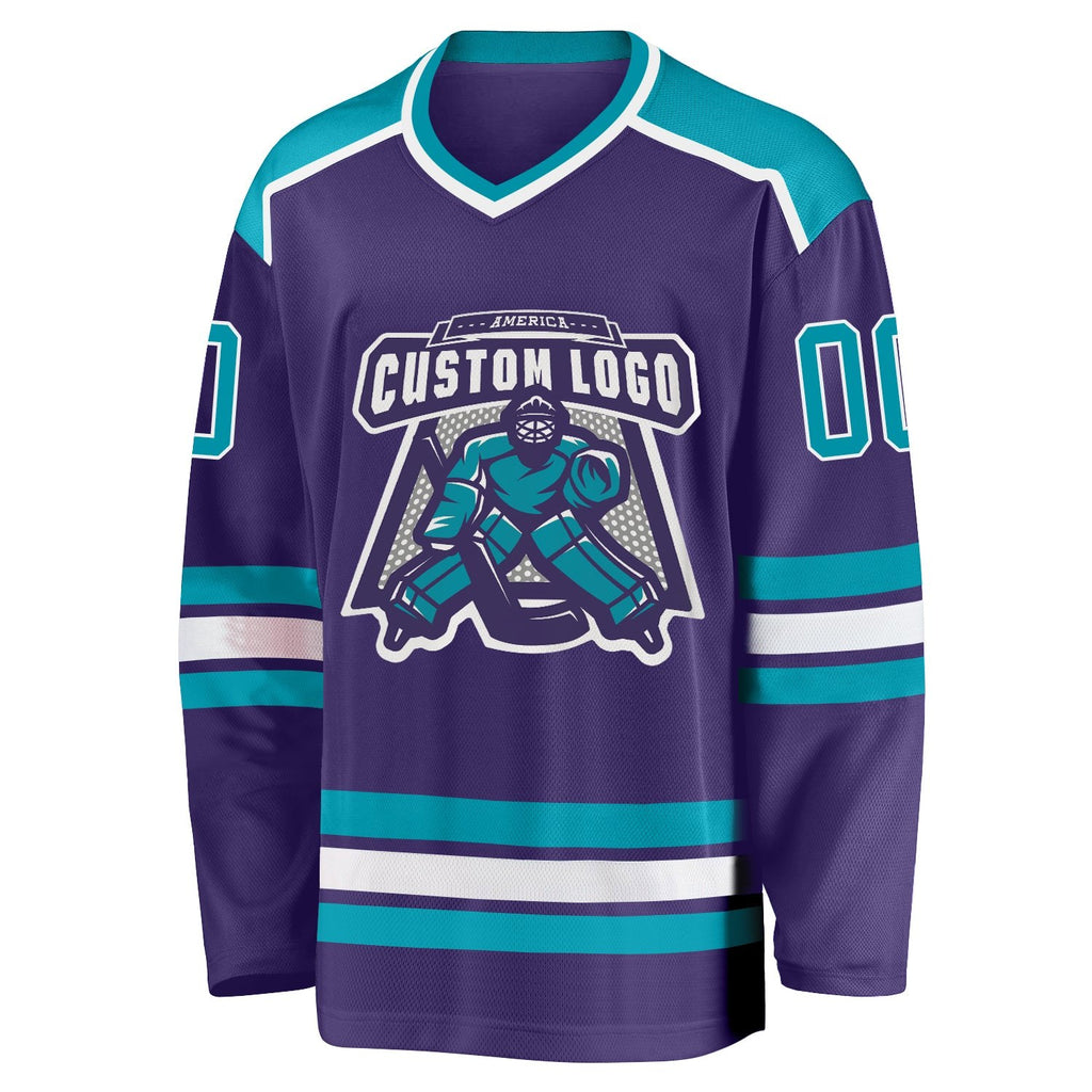 Custom Purple Teal-White Hockey Jersey photo 2