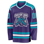 Custom Purple Teal-White Hockey Jersey photo 2