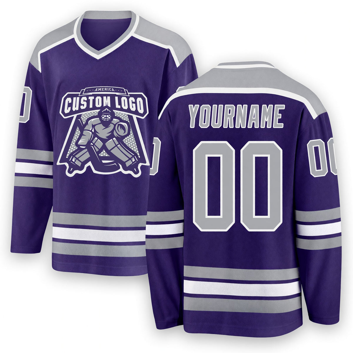 Custom Purple Gray-White Hockey Jersey