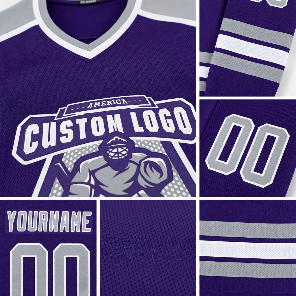 Custom Purple Gray-White Hockey Jersey detail