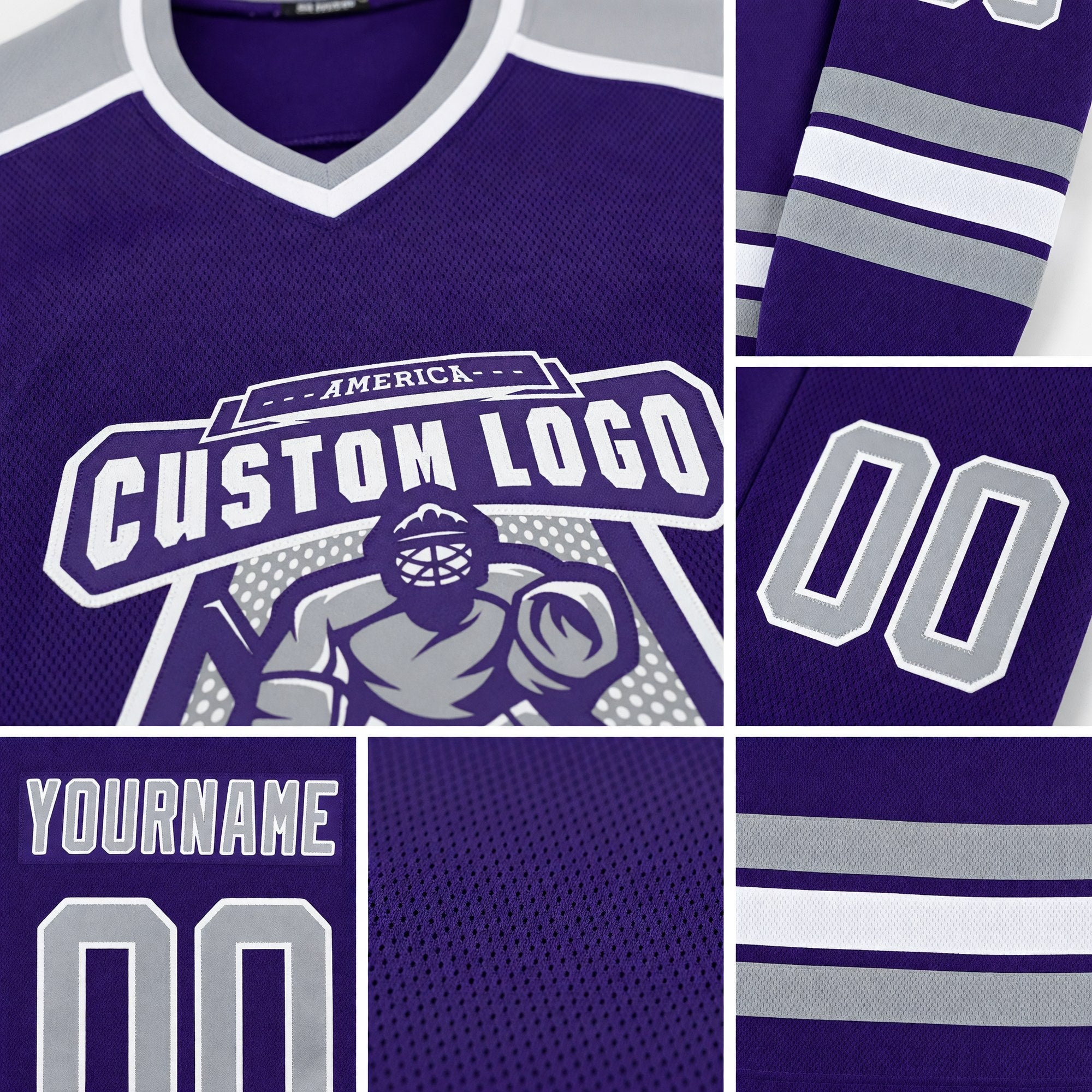 Custom Purple Gray-White Hockey Jersey detail