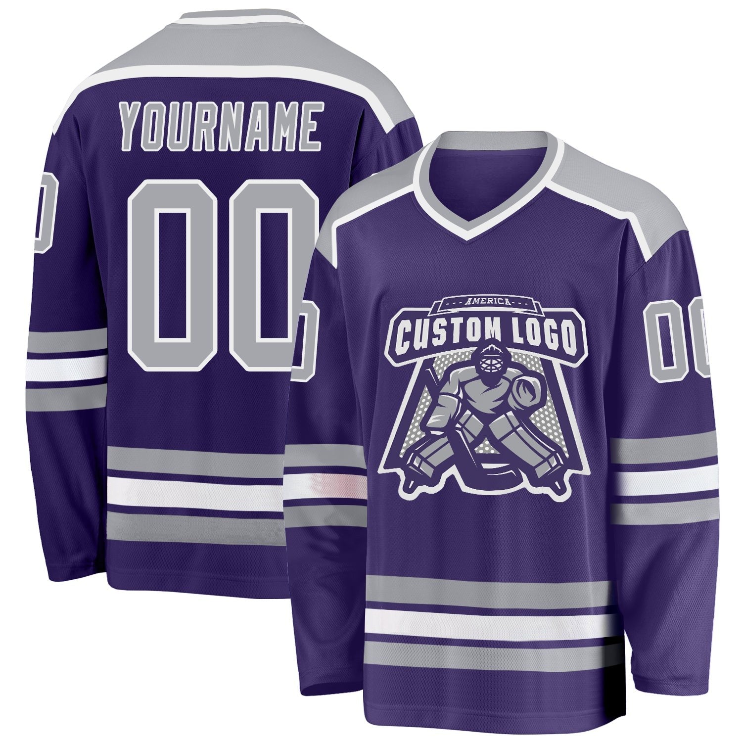 Custom Purple Gray-White Hockey Jersey photo 1
