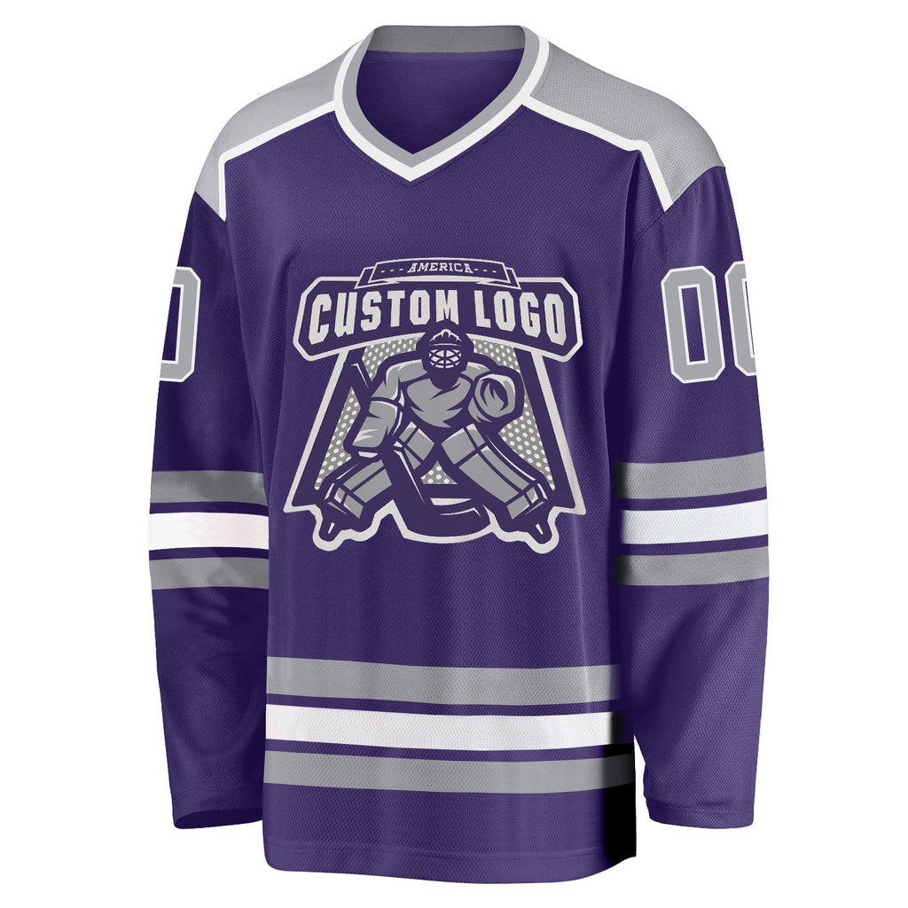 Custom Purple Gray-White Hockey Jersey photo 2