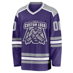 Custom Purple Gray-White Hockey Jersey photo 2
