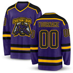 Custom Purple Black-Gold Hockey Jersey
