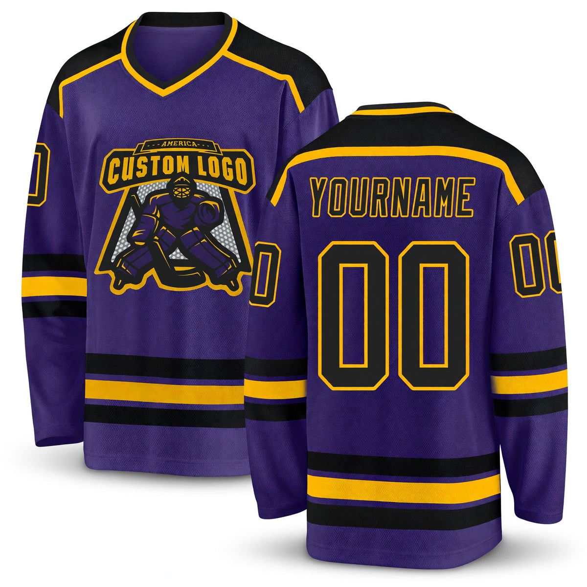 Custom Purple Black-Gold Hockey Jersey