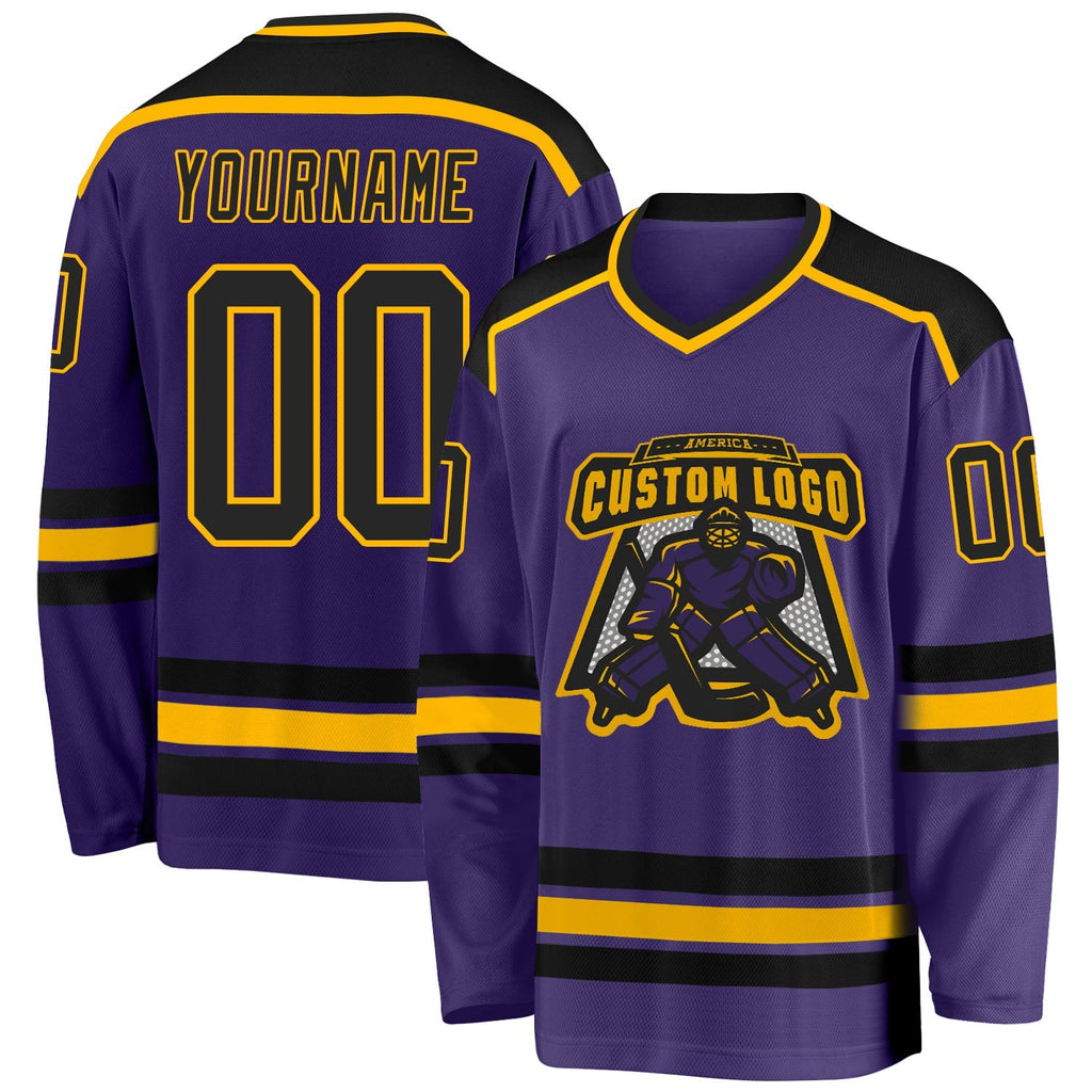 Custom Purple Black-Gold Hockey Jersey photo 1