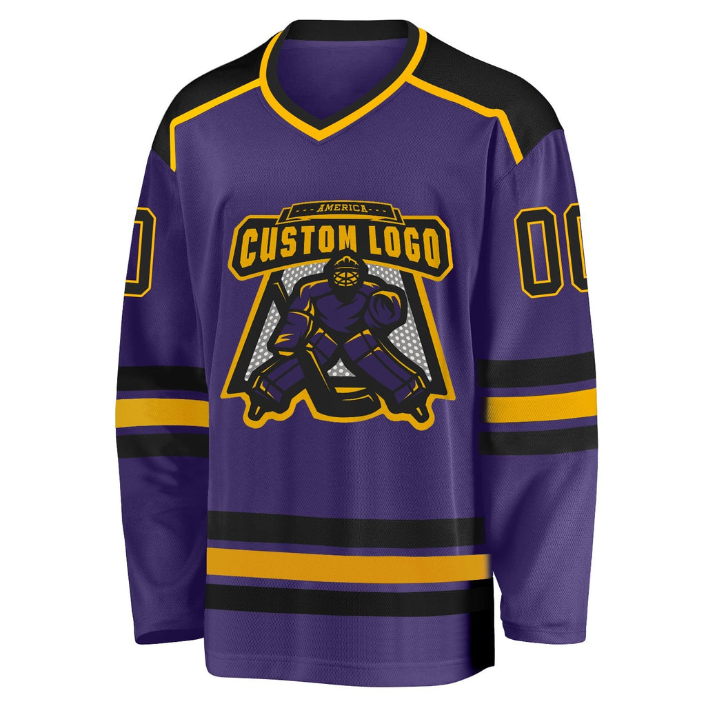 Custom Purple Black-Gold Hockey Jersey photo 2
