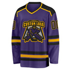 Custom Purple Black-Gold Hockey Jersey photo 2