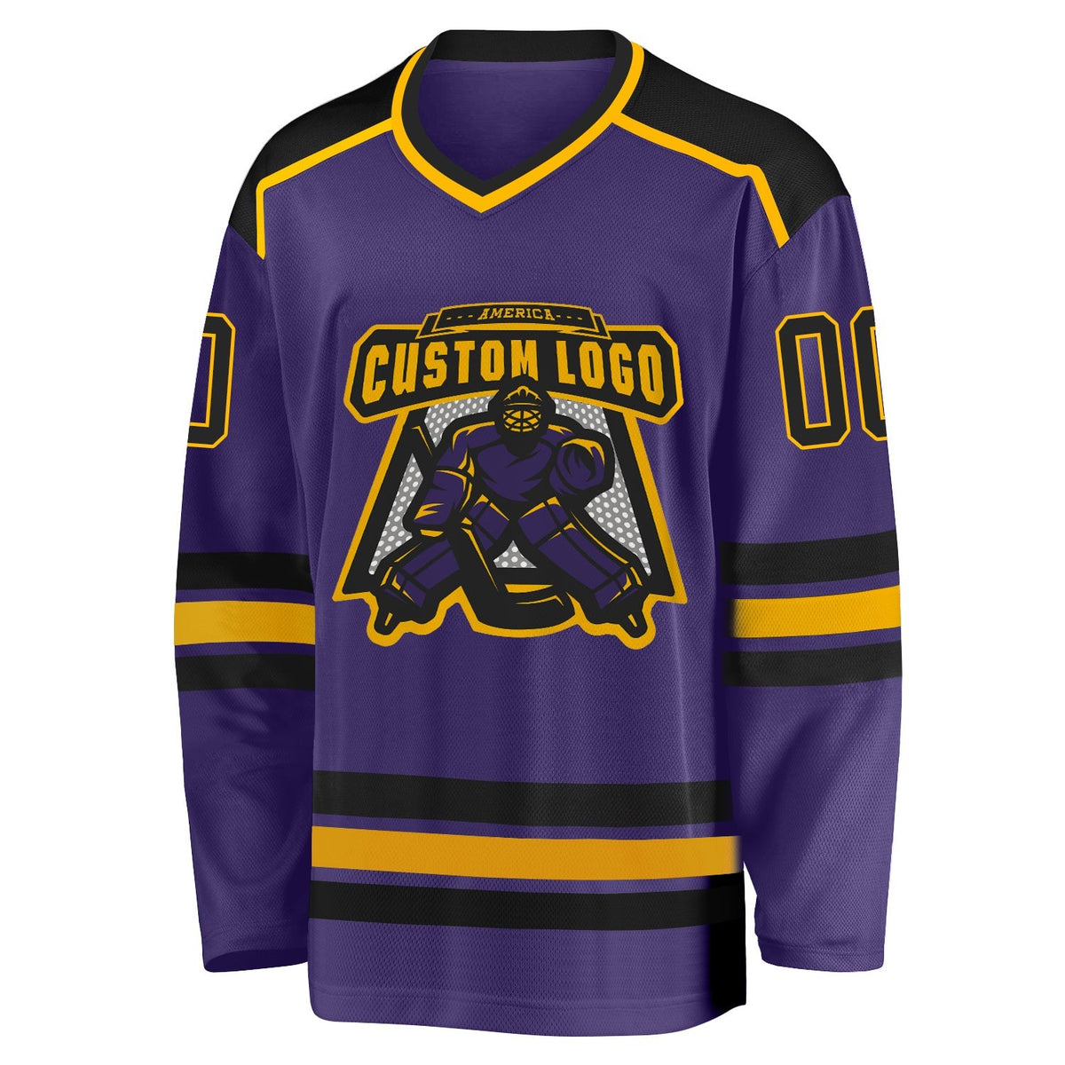 Custom Purple Black-Gold Hockey Jersey photo 2