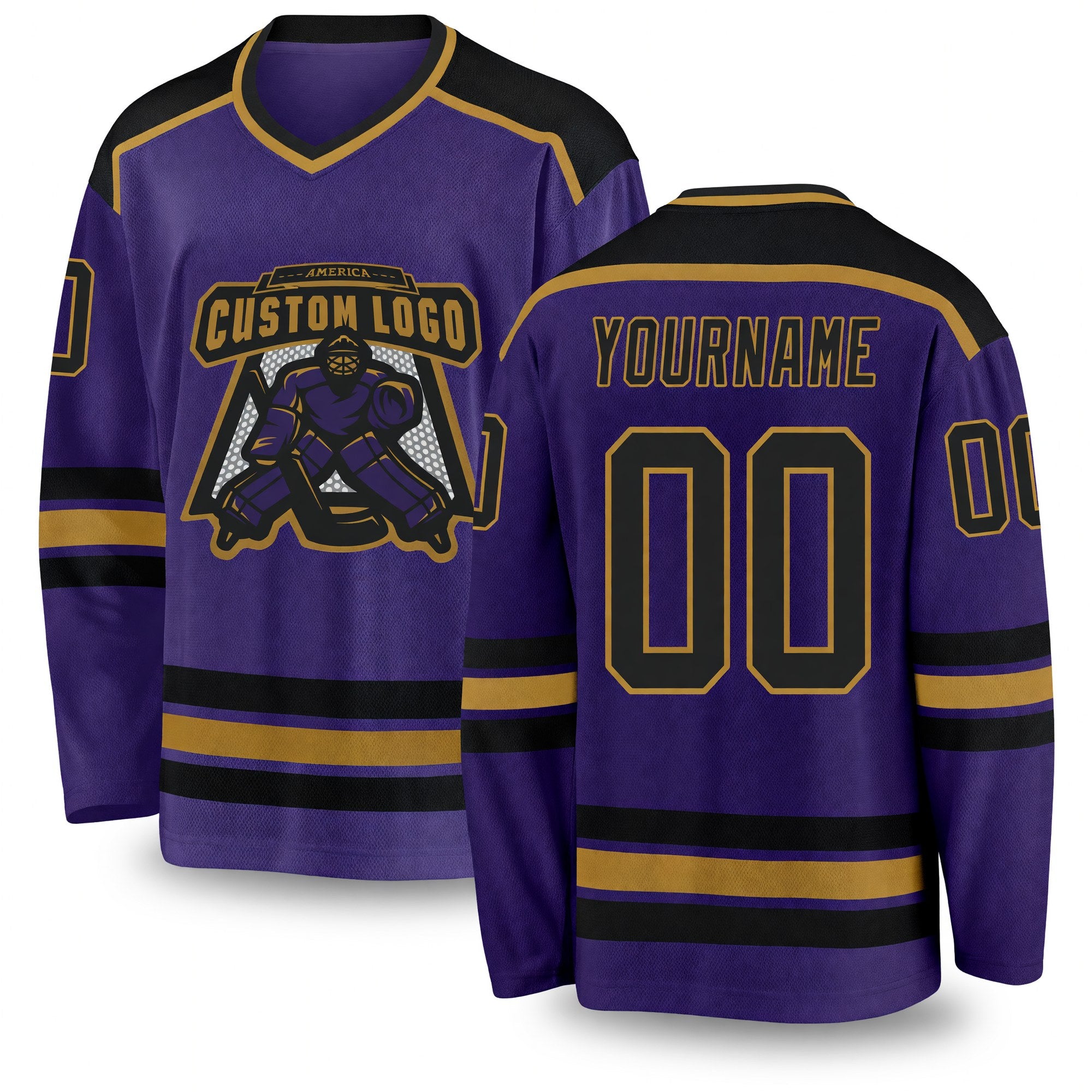 Custom Purple Black-Old Gold Hockey Jersey