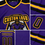 Custom Purple Black-Old Gold Hockey Jersey detail