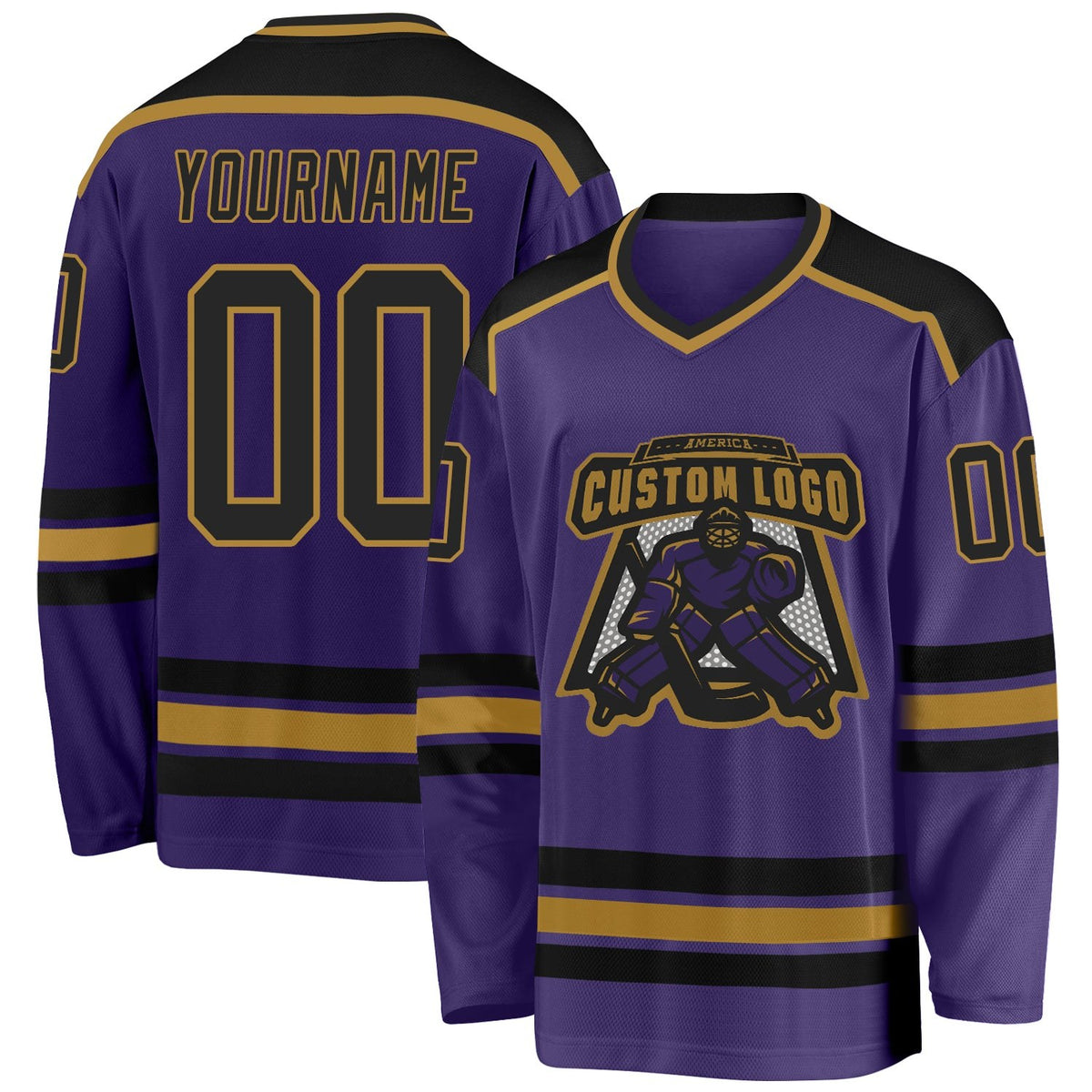 Custom Purple Black-Old Gold Hockey Jersey photo 1
