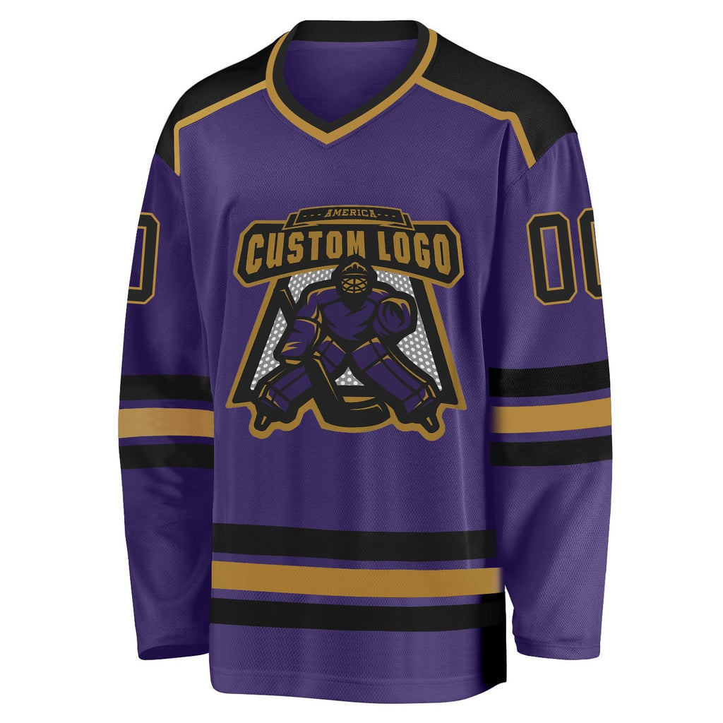 Custom Purple Black-Old Gold Hockey Jersey photo 2