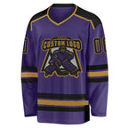 Custom Purple Black-Old Gold Hockey Jersey photo 2