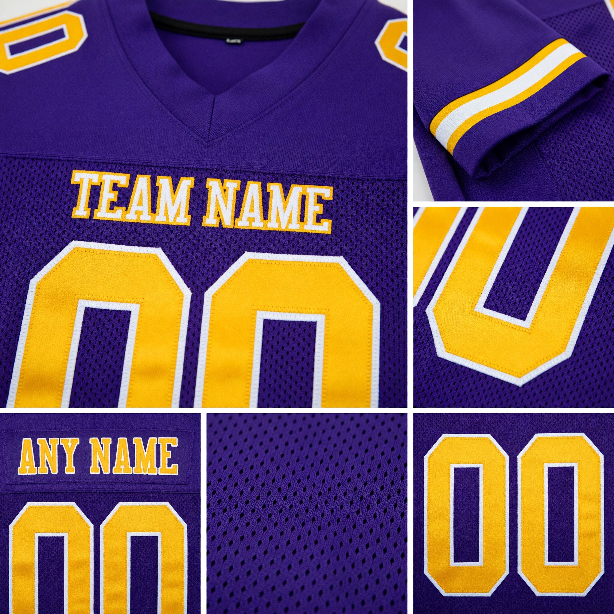 Custom Purple Gold-White Mesh Authentic Football Jersey detail