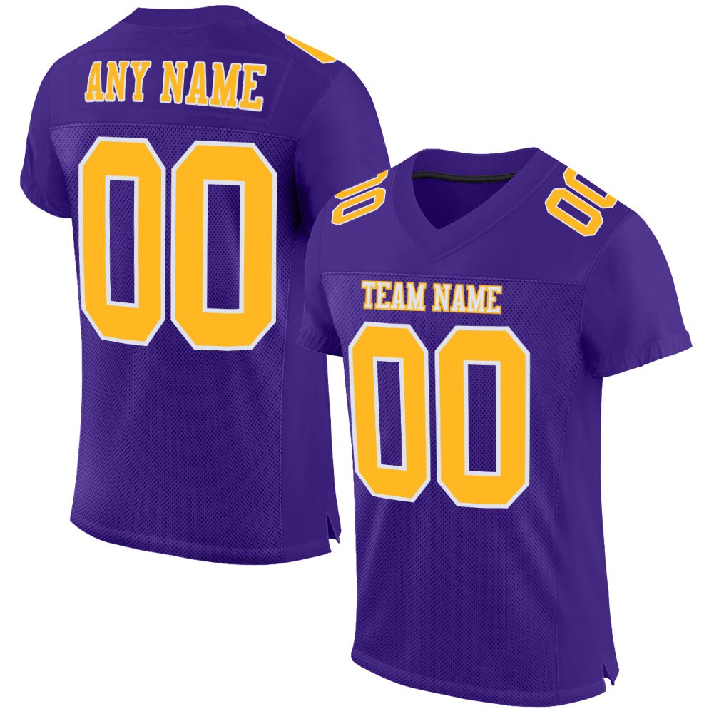 Custom Purple Gold-White Mesh Authentic Football Jersey photo 1