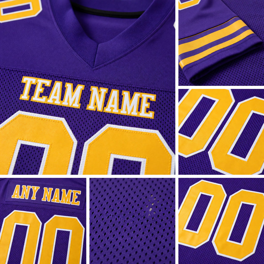 Custom Purple Old Gold-White Mesh Authentic Football Jersey detail