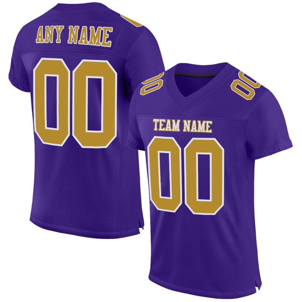 Custom Purple Old Gold-White Mesh Authentic Football Jersey photo 1