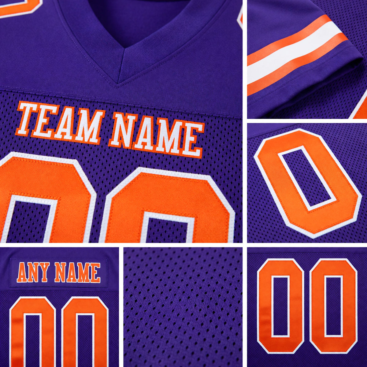 Custom Purple Orange-White Mesh Authentic Football Jersey detail