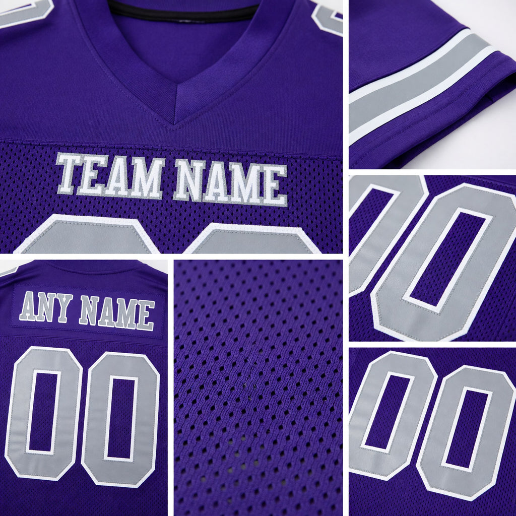 Custom Purple Gray-White Mesh Authentic Football Jersey detail