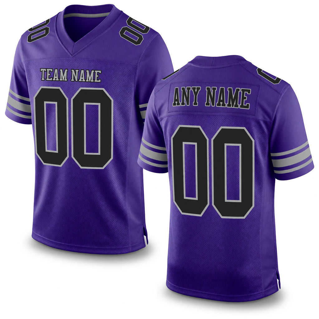Custom Purple Black-Gray Mesh Authentic Football Jersey