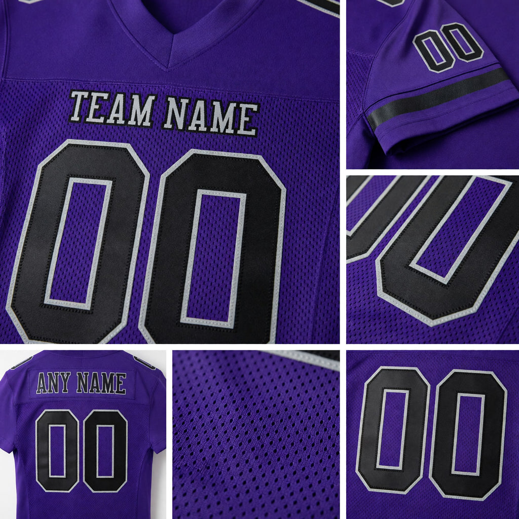 Custom Purple Black-Gray Mesh Authentic Football Jersey detail
