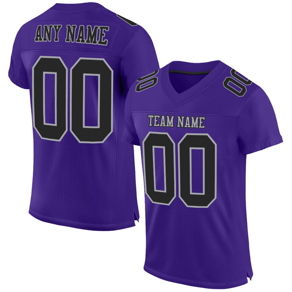 Custom Purple Black-Gray Mesh Authentic Football Jersey photo 1