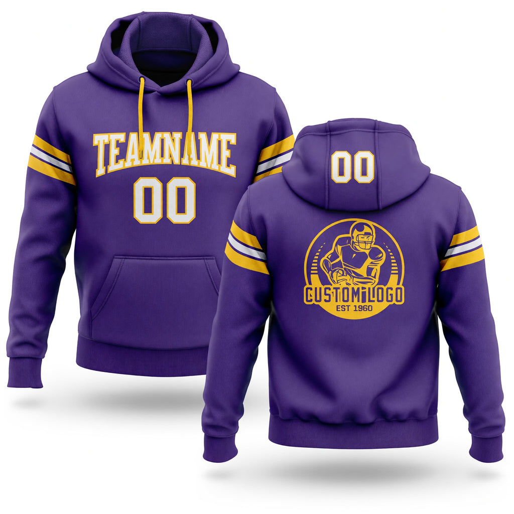 Custom Stitched Purple White-Gold Football Pullover Sweatshirt Hoodie