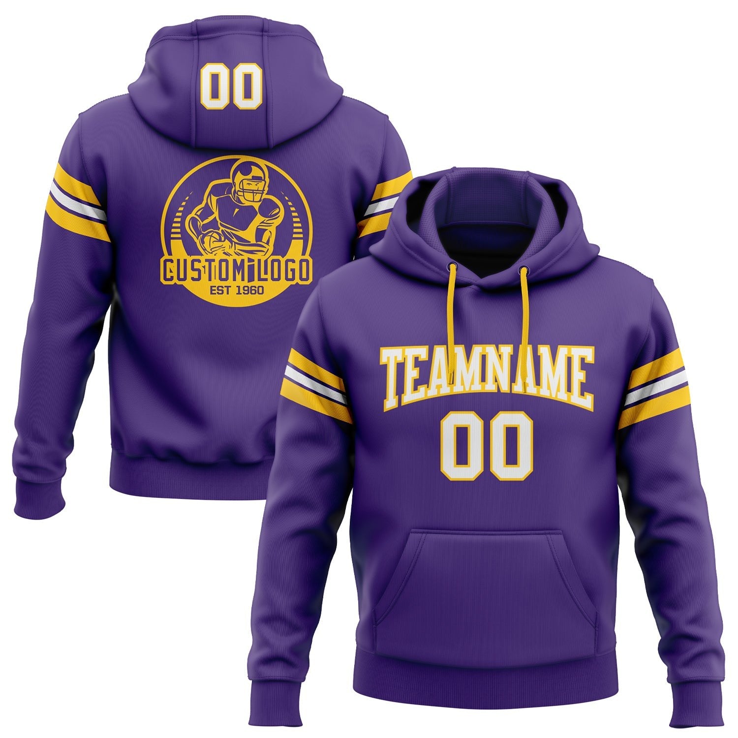 Custom Stitched Purple White-Gold Football Pullover Sweatshirt Hoodie photo 1