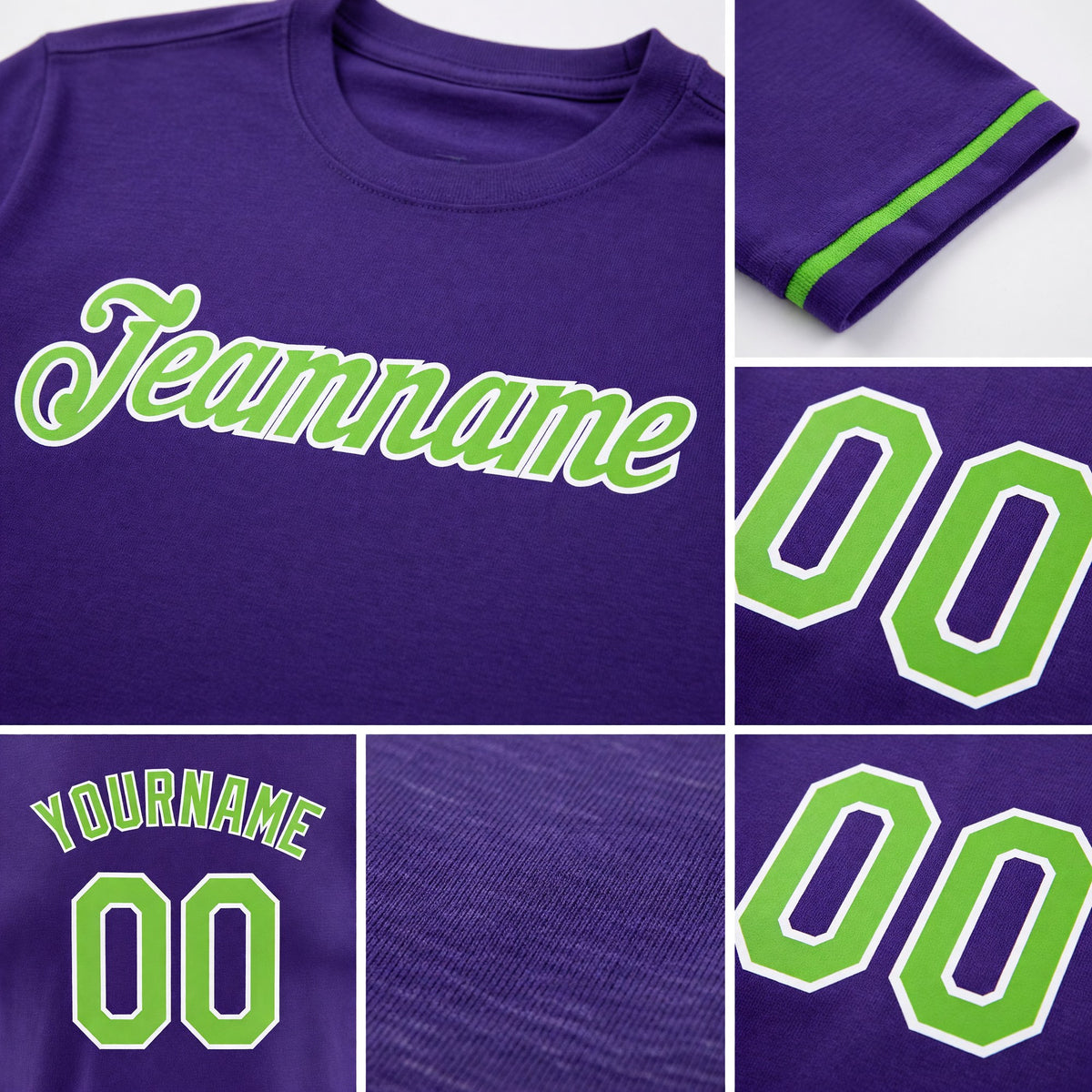 Custom Purple Neon Green-White Performance T-Shirt detail