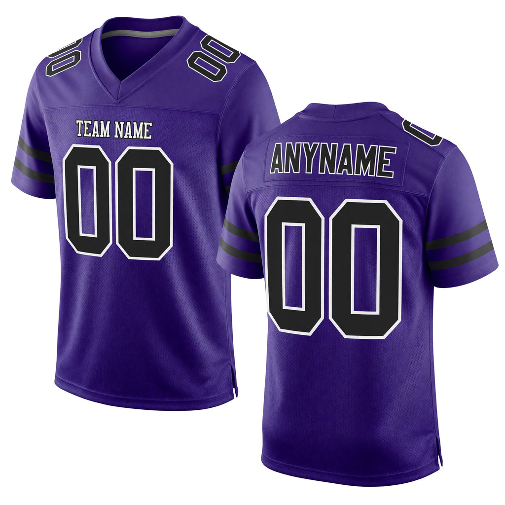 Custom Purple Black-White Mesh Authentic Football Jersey